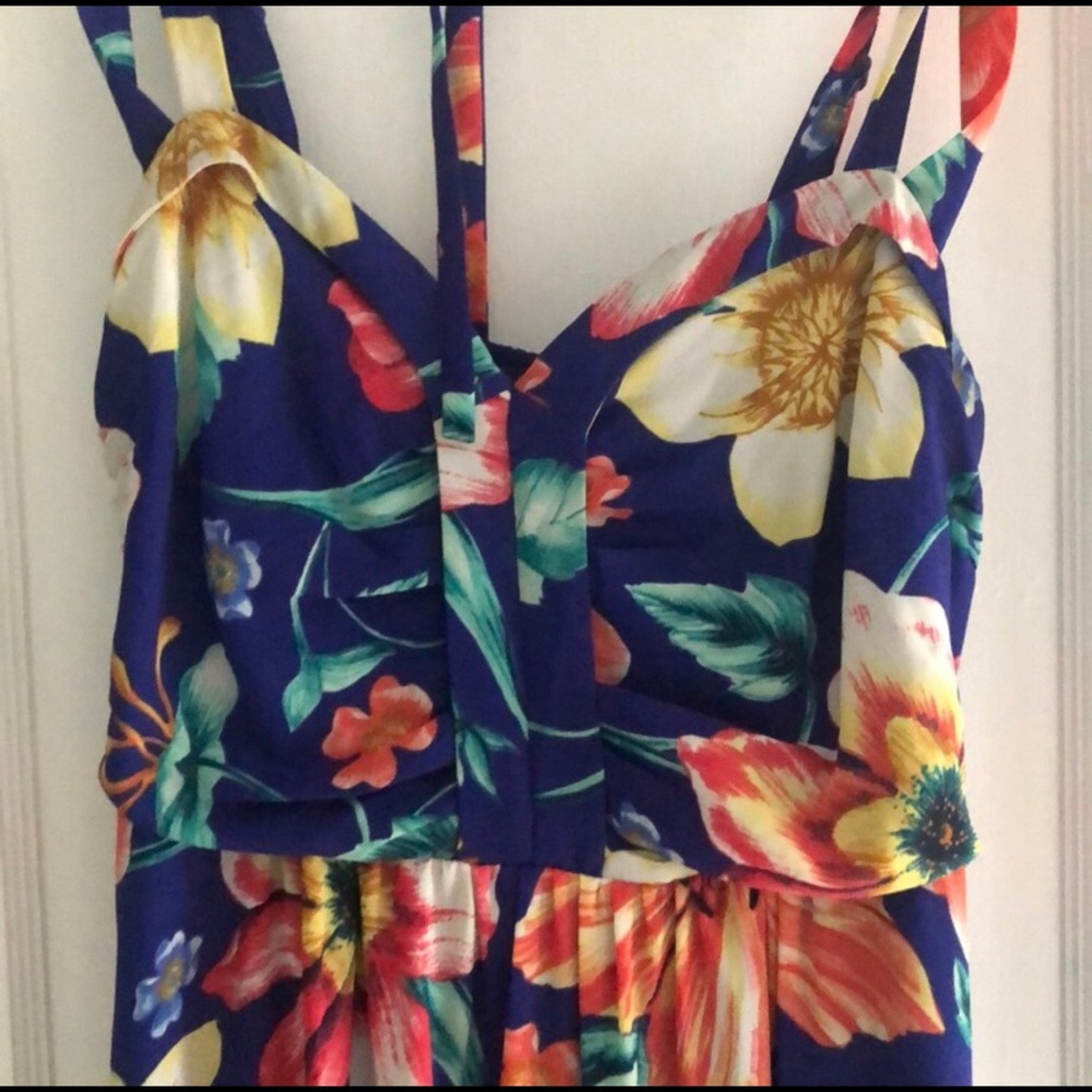Anthropologie Navy Floral Midi Halter Dress - Picture 2 of 4